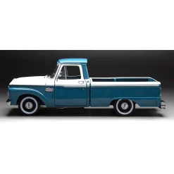 1965 Ford F-100 Custom Cab Pickup - Blue & White 1:18 Scale Diecast Model Truck by Sunstar