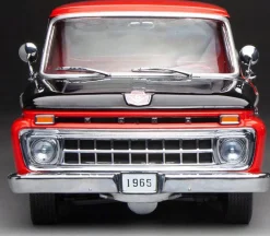 1965 Ford F-100 Custom Cab Pickup - Red & Black 1:18 Scale Diecast Model Truck by Sunstar