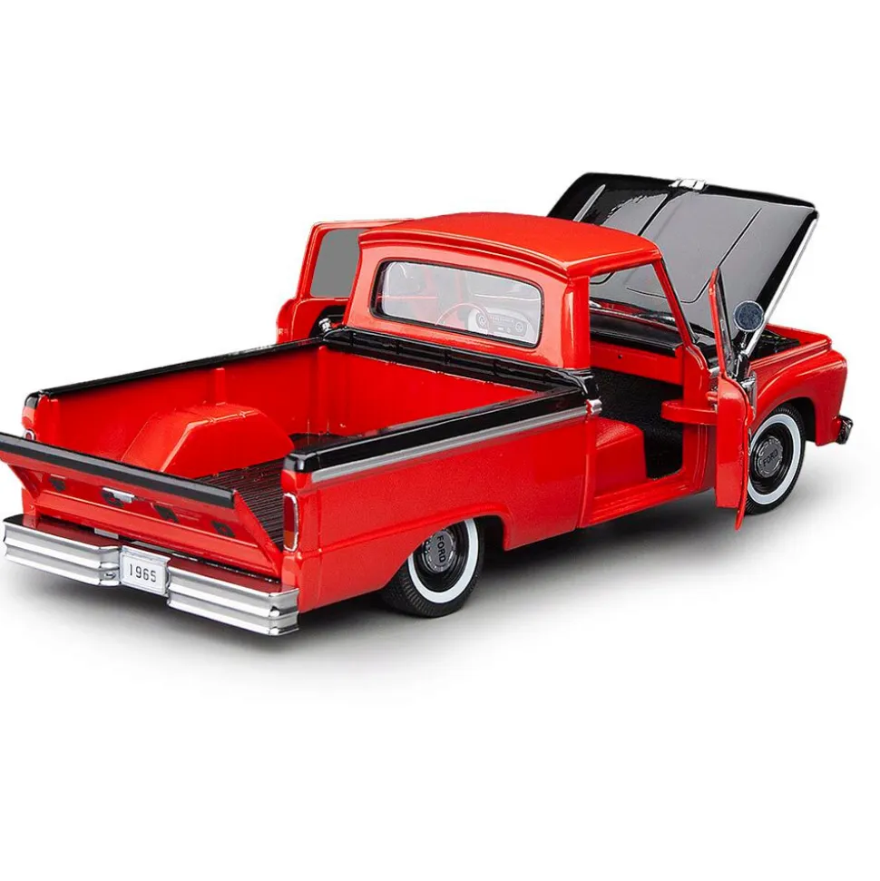 1965 Ford F-100 Custom Cab Pickup - Red & Black 1:18 Scale Diecast Model Truck by Sunstar