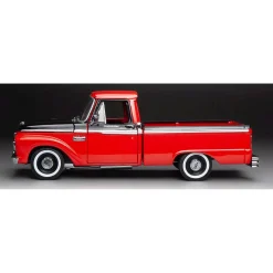 1965 Ford F-100 Custom Cab Pickup - Red & Black 1:18 Scale Diecast Model Truck by Sunstar