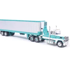 1978 Ford LTL-9000 - Caribbean Turquoise & White with Vintage Trailer 1:64 Scale Diecast Model Truck by IXO Models