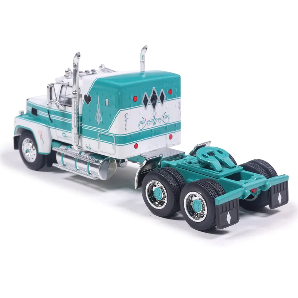 1978 Ford LTL-9000 - Caribbean Turquoise & White with Vintage Trailer 1:64 Scale Diecast Model Truck by IXO Models