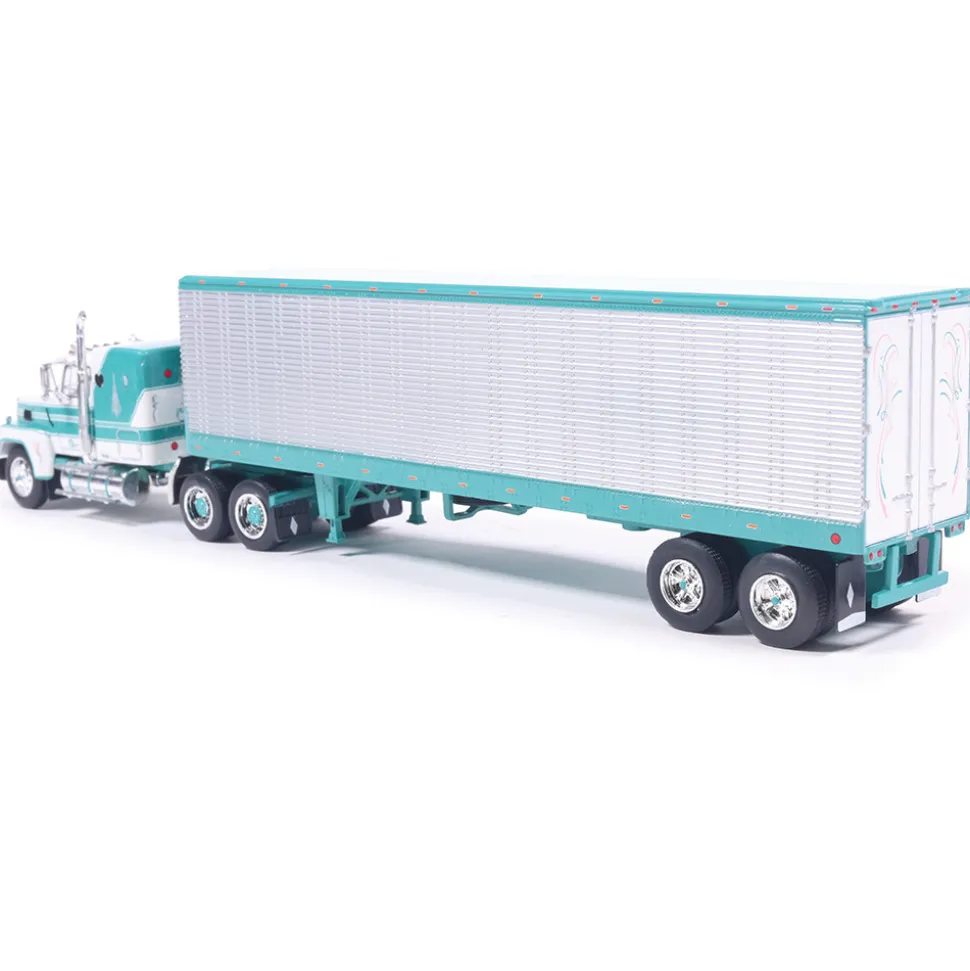 1978 Ford LTL-9000 - Caribbean Turquoise & White with Vintage Trailer 1:64 Scale Diecast Model Truck by IXO Models