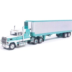 1978 Ford LTL-9000 - Caribbean Turquoise & White with Vintage Trailer 1:64 Scale Diecast Model Truck by IXO Models