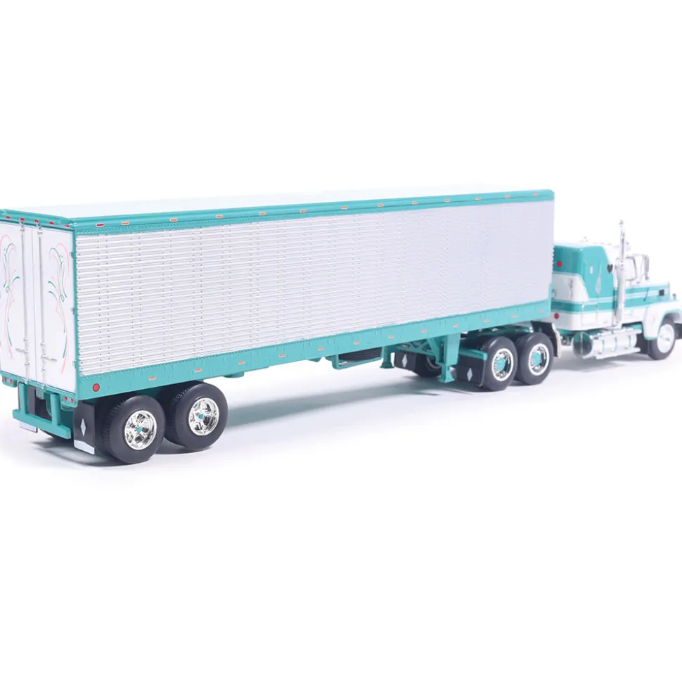 1978 Ford LTL-9000 - Caribbean Turquoise & White with Vintage Trailer 1:64 Scale Diecast Model Truck by IXO Models