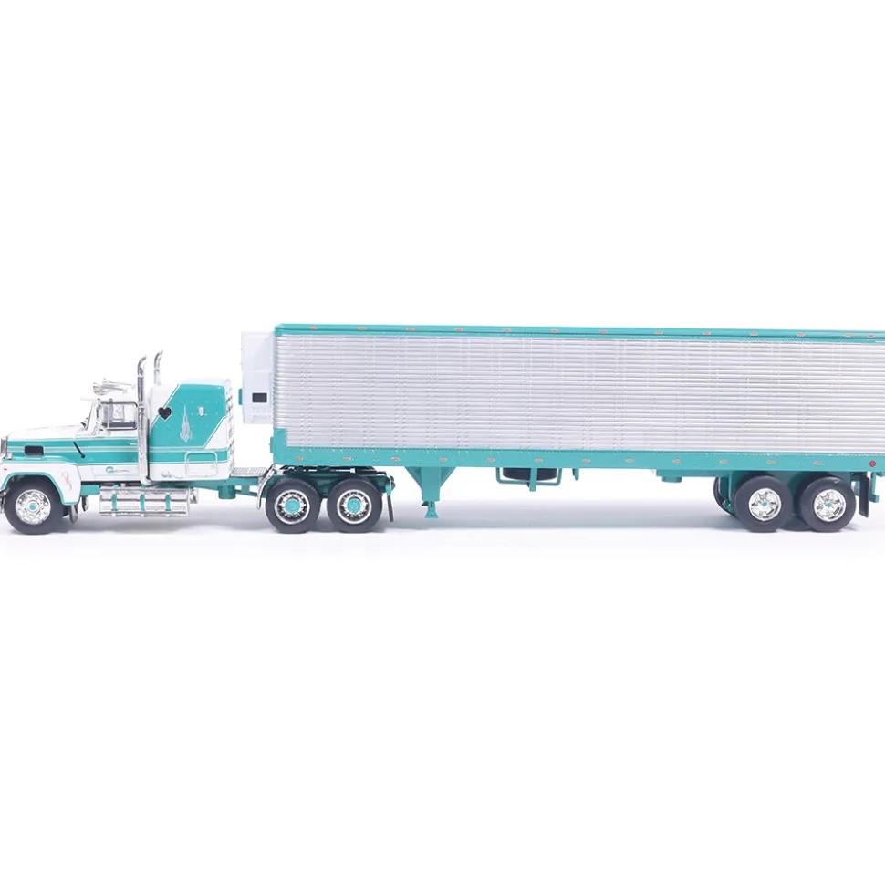 1978 Ford LTL-9000 - Caribbean Turquoise & White with Vintage Trailer 1:64 Scale Diecast Model Truck by IXO Models