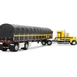 Ford LTL 9000 with 60" Aerodyne Sleeper & 53' Wilson Roadbrute Flatbed Trailer with Covered Wagon 1:64 Scale Diecast Model Truck by Diecast Promotions