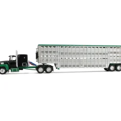 Ford LTL 9000 with 60" Flat Top Sleeper & 45' Wilson Vintage Livestock Trailer 1:64 Scale Diecast Model Truck by Diecast Promotions