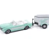 1965 Ford Mustang Convertible w/Small Enclosed Trailer - Aquamarine 1:64 Scale Diecast Model Car by Johnny Lightning