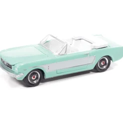 1965 Ford Mustang Convertible w/Small Enclosed Trailer - Aquamarine 1:64 Scale Diecast Model Car by Johnny Lightning