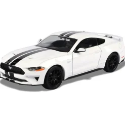 2018 Ford Mustang GT - White w/ Black stripes 1:24 Scale Diecast Model Car by Motormax