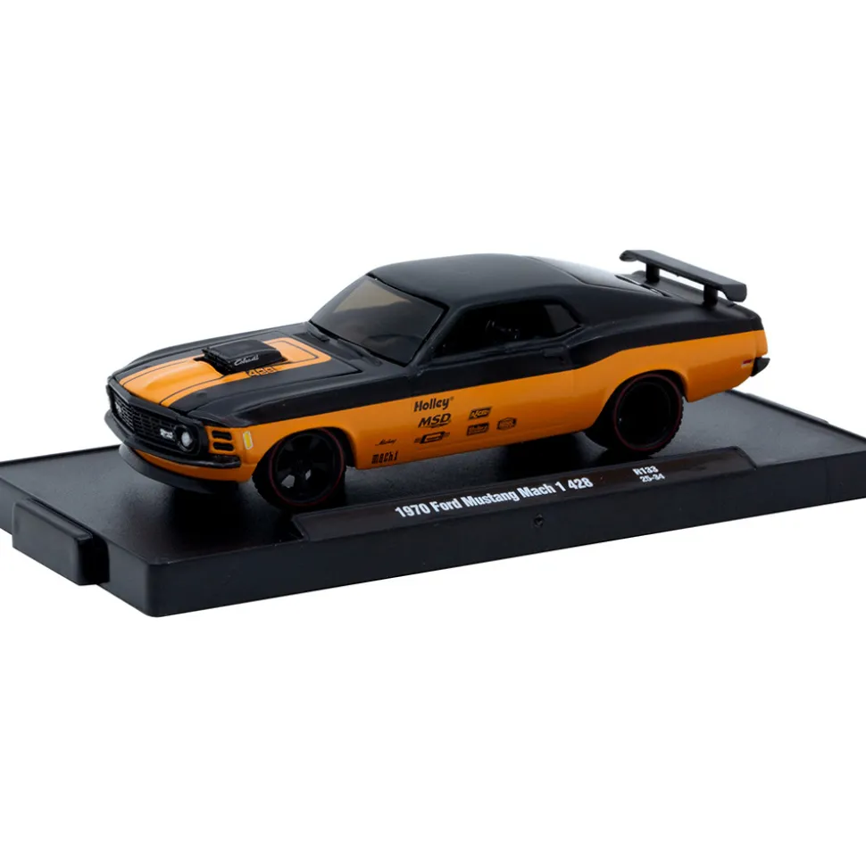 1970 Ford Mustang Mach 1 428 - Orange & Black 1:64 Scale Diecast Model Car by M2 Machines