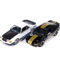 1995 Ford Probe GT & 1984 Ford Mustang SVO Curve Huggers 2Pack B - Black & White 1:64 Scale Diecast Model Car by Auto World