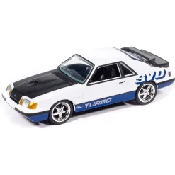 1995 Ford Probe GT & 1984 Ford Mustang SVO Curve Huggers 2Pack B - Black & White 1:64 Scale Diecast Model Car by Auto World