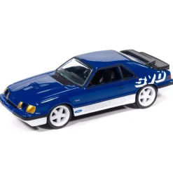 1995 Ford Probe GT & 1984 Ford Mustang SVO Curve Huggers 2Pack A - White & Blue 1:64 Scale Diecast Model Car by Auto World