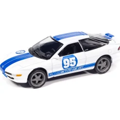 1995 Ford Probe GT & 1984 Ford Mustang SVO Curve Huggers 2Pack A - White & Blue 1:64 Scale Diecast Model Car by Auto World
