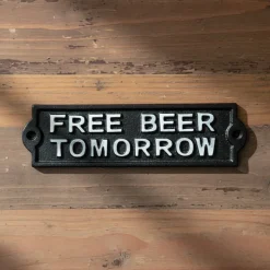 Free Beer Tomorrow Cast Iron Wall Sign Iron and Blossom (58028) by Iron and Blossom