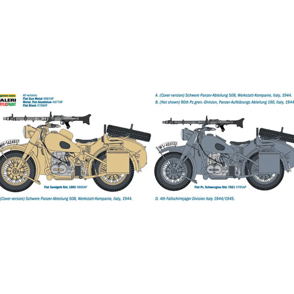 German Motorcycle With Sidecar 1/9 Kit 1:9 Scale Plastic Model Kit by Italeri