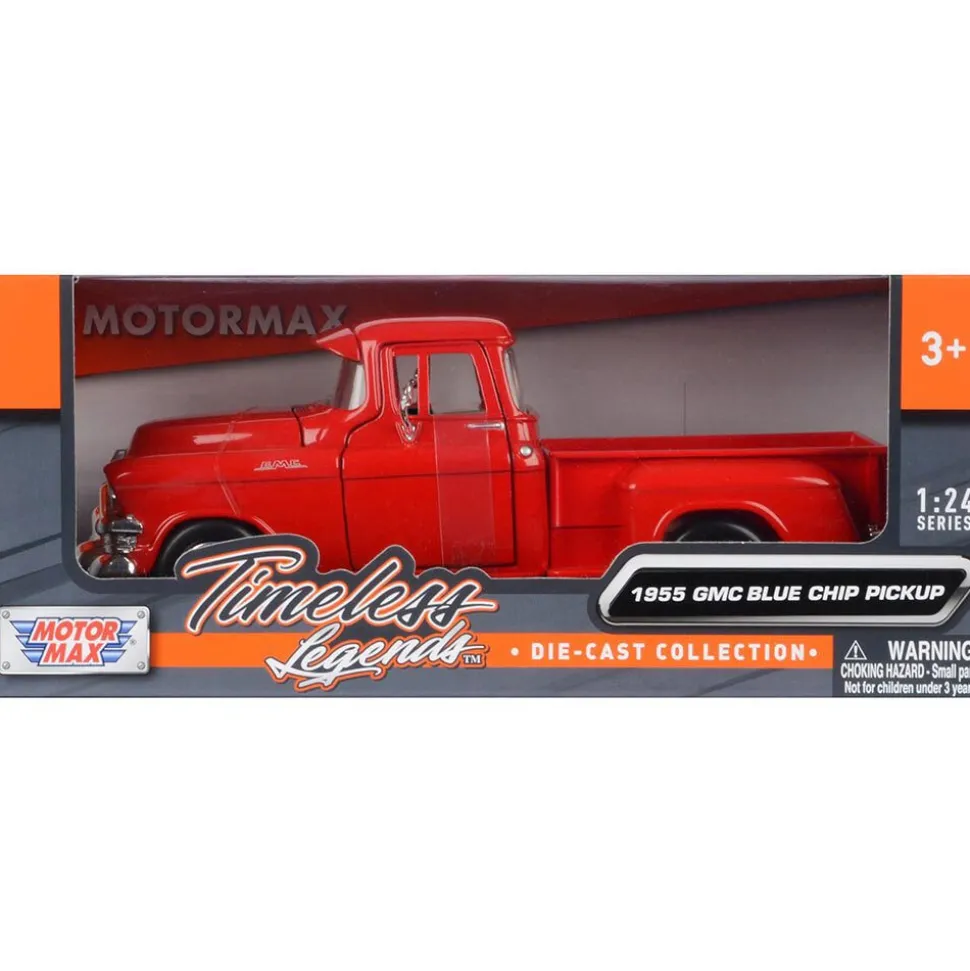 1955 GMC Blue Chip Pickup - Red 1:24 Scale Diecast Model Truck by Motormax