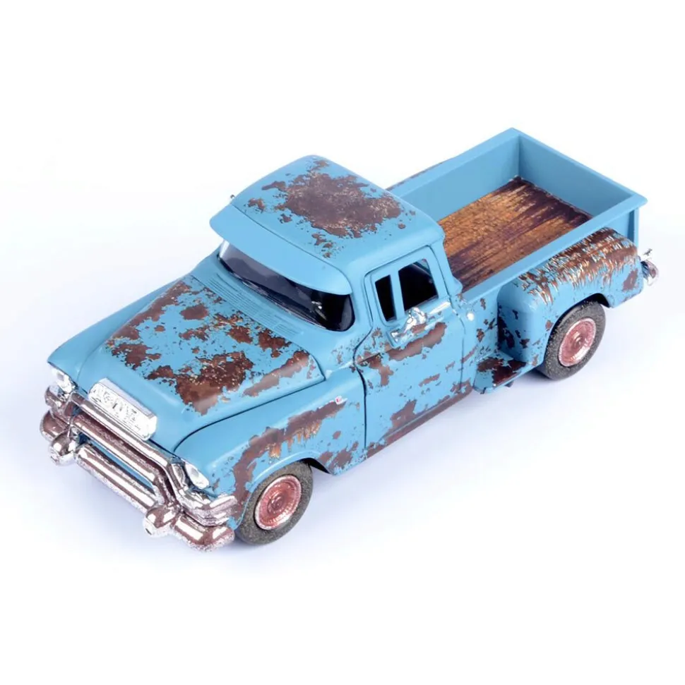 1955 GMC Blue Chip Pickup - Weathered Treasure 1:24 Scale Diecast Model Truck by Motormax