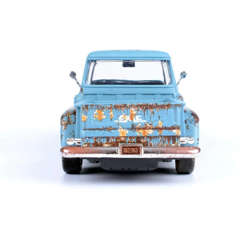 1955 GMC Blue Chip Pickup - Weathered Treasure 1:24 Scale Diecast Model Truck by Motormax