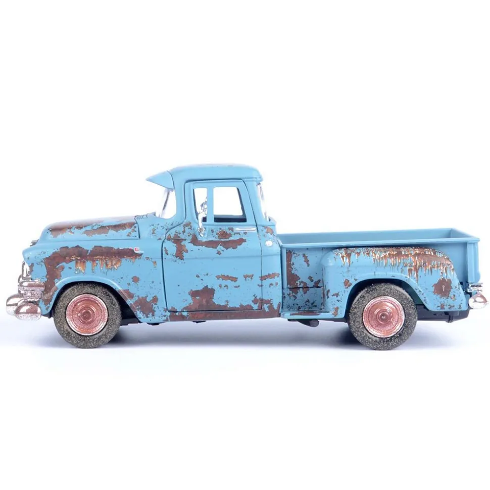 1955 GMC Blue Chip Pickup - Weathered Treasure 1:24 Scale Diecast Model Truck by Motormax