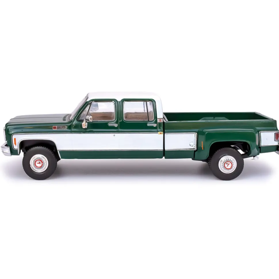 1973 GMC Sierra Grande 3500 Crew Cab Dually - Glenwood Green and Frost White 1:64 Scale Diecast Model Truck by IXO Models