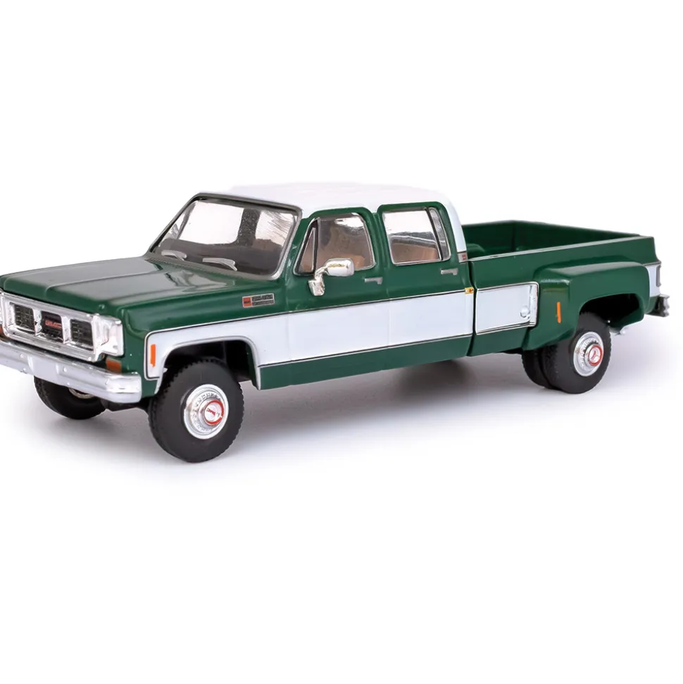 1973 GMC Sierra Grande 3500 Crew Cab Dually - Glenwood Green and Frost White 1:64 Scale Diecast Model Truck by IXO Models