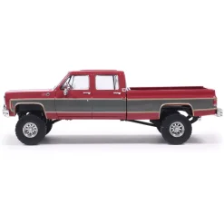 1977 GMC Sierra Grande K2500 Crew Cab Wideside - Dark Red Metallic and Silver Special Two-Tone - Lifted 1:64 Scale Diecast Model Truck by IXO Models