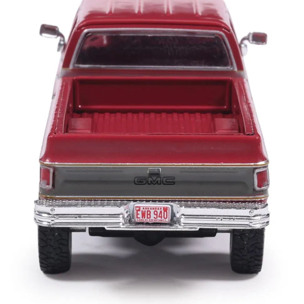1977 GMC Sierra Grande K2500 Crew Cab Wideside - Dark Red Metallic and Silver Special Two-Tone - Lifted 1:64 Scale Diecast Model Truck by IXO Models