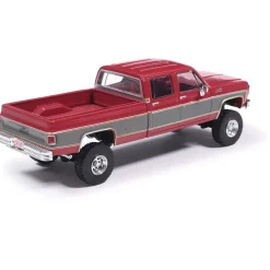 1977 GMC Sierra Grande K2500 Crew Cab Wideside - Dark Red Metallic and Silver Special Two-Tone - Lifted 1:64 Scale Diecast Model Truck by IXO Models