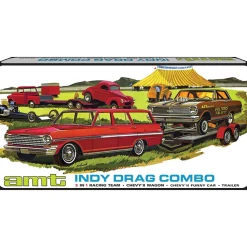 Indy Drag Combo (Chevy II Wagon, Funny Car and Trailer) 1:25 Scale Plastic Model Kit by AMT
