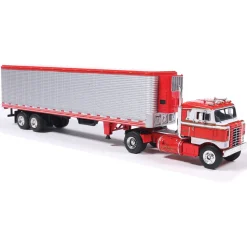 1950 Kenworth Bullnose - Red and White with vintage chrome trailer 1:64 Scale Diecast Model Truck by IXO Models