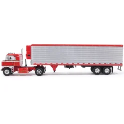 1950 Kenworth Bullnose - Red and White with vintage chrome trailer 1:64 Scale Diecast Model Truck by IXO Models