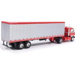 1950 Kenworth Bullnose - Red and White with vintage chrome trailer 1:64 Scale Diecast Model Truck by IXO Models
