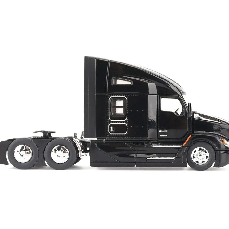 Kenworth T680 76in High Roof Sleeper Cab Tandem Tractor - Black 1:50 Scale Diecast Model Truck by Diecast Masters