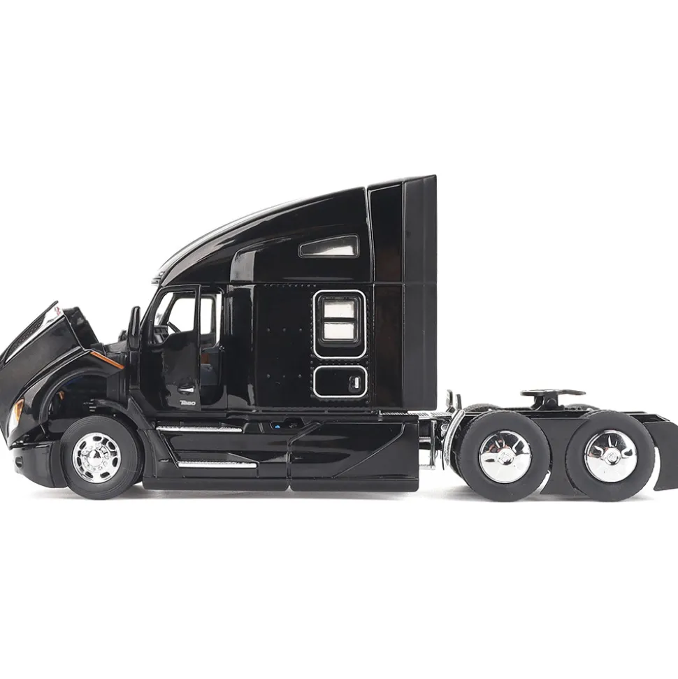 Kenworth T680 76in High Roof Sleeper Cab Tandem Tractor - Black 1:50 Scale Diecast Model Truck by Diecast Masters