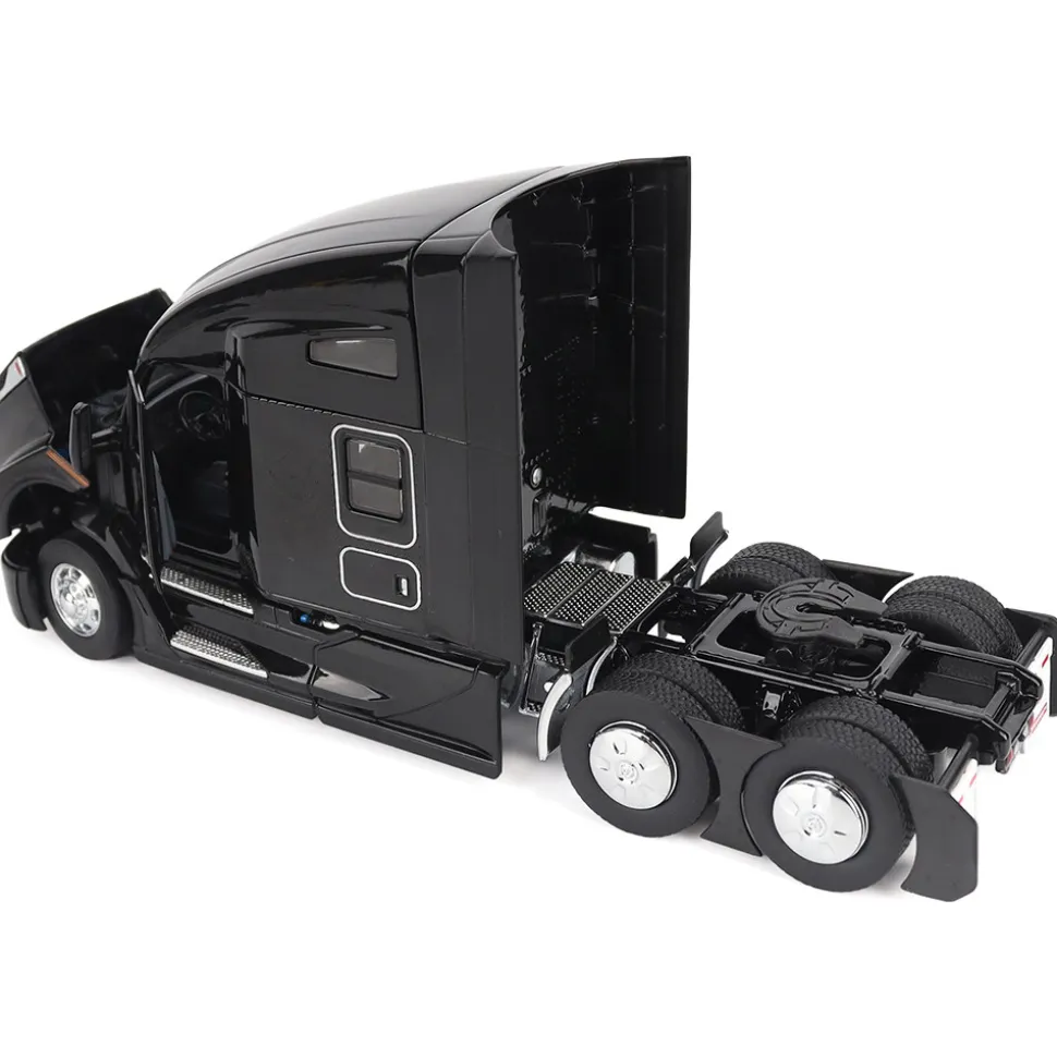 Kenworth T680 76in High Roof Sleeper Cab Tandem Tractor - Black 1:50 Scale Diecast Model Truck by Diecast Masters