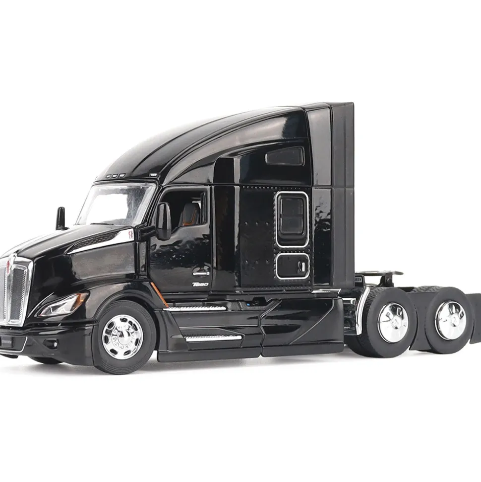 Kenworth T680 76in High Roof Sleeper Cab Tandem Tractor - Black 1:50 Scale Diecast Model Truck by Diecast Masters