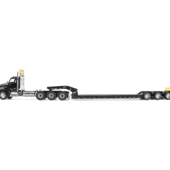 Kenworth T880 SBFA Daycab Tridem Tractor with Trail King TK120 HDG Lowboy Trailer - Black 1:50 Scale Diecast Model Truck by Diecast Masters
