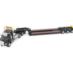 Kenworth T880 SBFA Daycab Tridem Tractor with Trail King TK120 HDG Lowboy Trailer - Black 1:50 Scale Diecast Model Truck by Diecast Masters