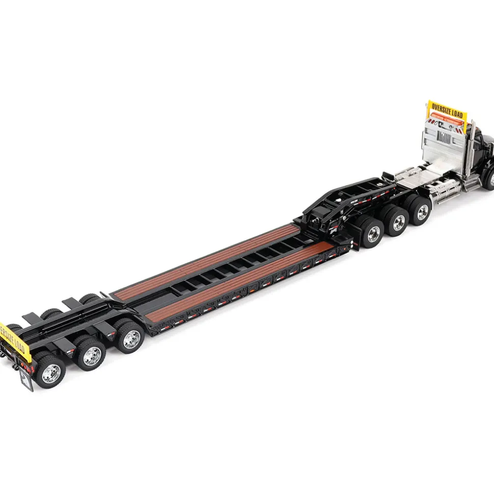 Kenworth T880 SBFA Daycab Tridem Tractor with Trail King TK120 HDG Lowboy Trailer - Black 1:50 Scale Diecast Model Truck by Diecast Masters