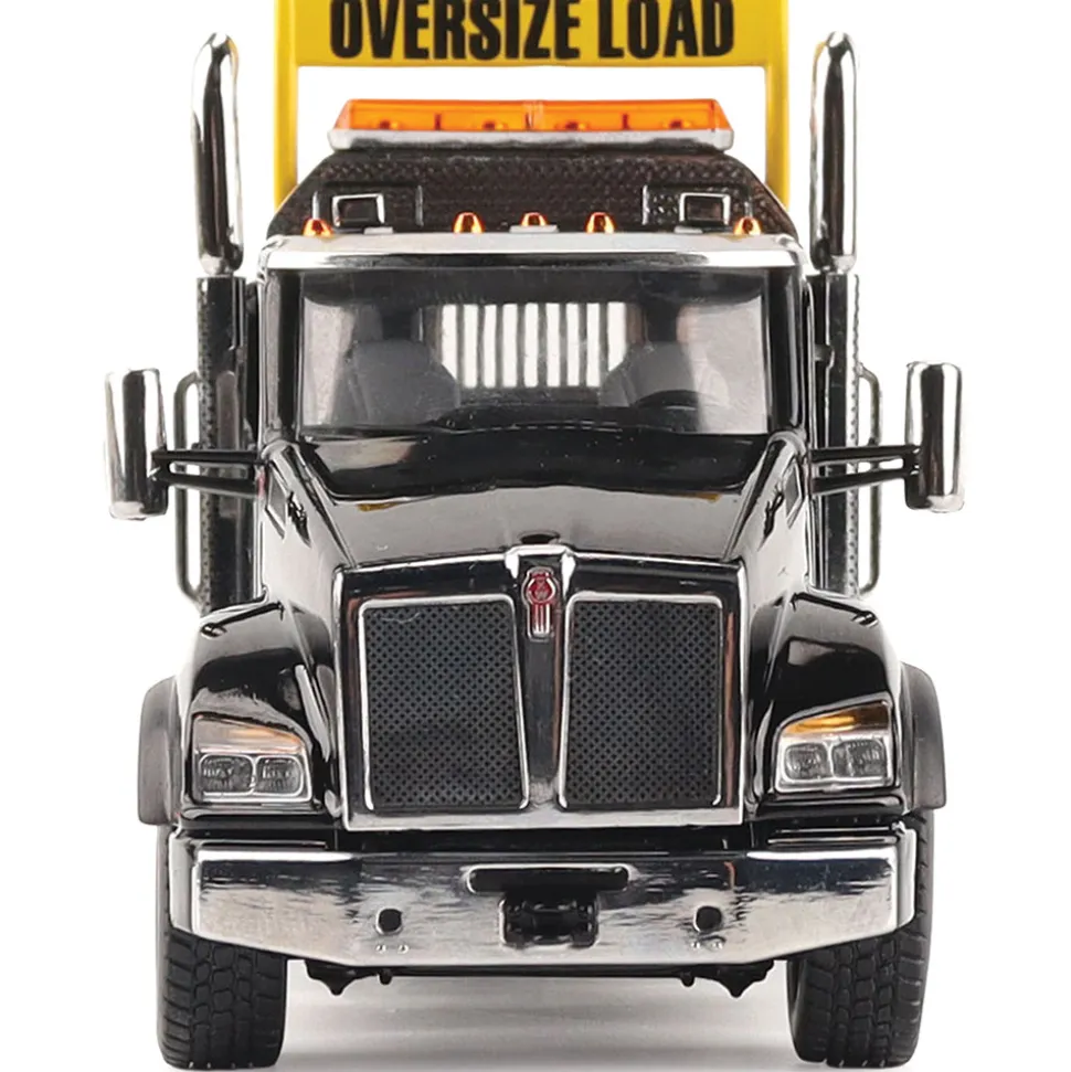 Kenworth T880 SBFA Daycab Tridem Tractor with Trail King TK120 HDG Lowboy Trailer - Black 1:50 Scale Diecast Model Truck by Diecast Masters