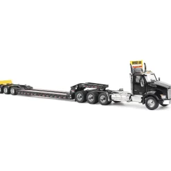 Kenworth T880 SBFA Daycab Tridem Tractor with Trail King TK120 HDG Lowboy Trailer - Black 1:50 Scale Diecast Model Truck by Diecast Masters