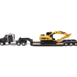 Kenworth T880s SBFS Sleeper Tandem Tractor, Lowboy Trailer & Caterpillar 320D L Hydraulic Excavator 1:87 Scale Diecast Construction by Diecast Masters