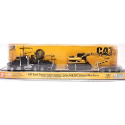 Kenworth T880s SBFS Sleeper Tandem Tractor, Lowboy Trailer & Caterpillar 320D L Hydraulic Excavator 1:87 Scale Diecast Construction by Diecast Masters