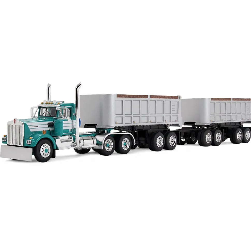 Kenworth W900A Day Cab & 22' Dual End Dump Trailers 1:64 Scale Diecast Model Truck by Diecast Promotions