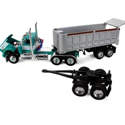 Kenworth W900A Day Cab & 22' Dual End Dump Trailers 1:64 Scale Diecast Model Truck by Diecast Promotions