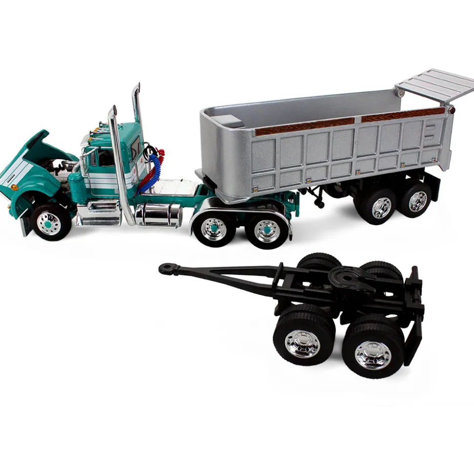 Kenworth W900A Day Cab & 22' Dual End Dump Trailers 1:64 Scale Diecast Model Truck by Diecast Promotions