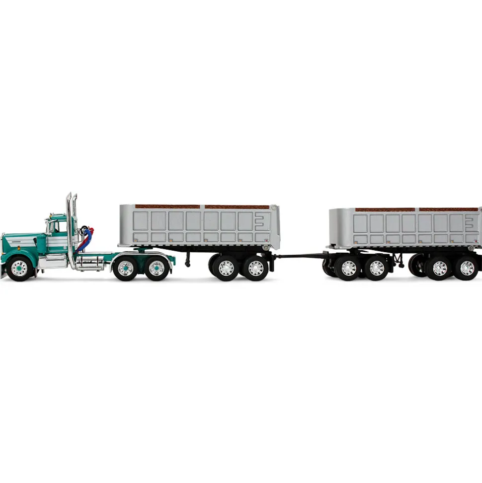 Kenworth W900A Day Cab & 22' Dual End Dump Trailers 1:64 Scale Diecast Model Truck by Diecast Promotions